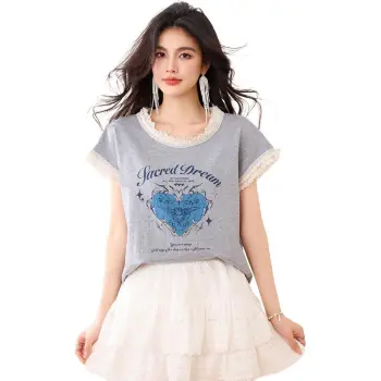 La Chapelle Drop Shoulder Sleeve T Shirt Women's Light Gray