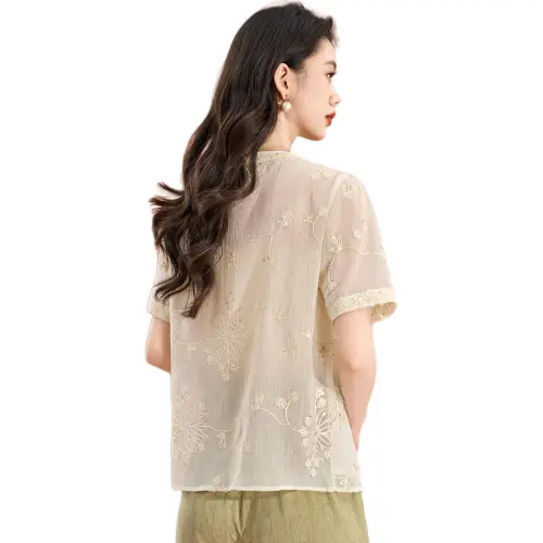 Mylan Chiffon Shirt Women's Ecru Back Is Slightly Sheer, Recommended For Tank Tops