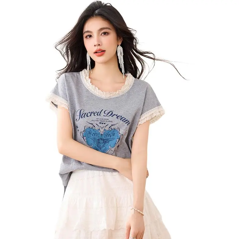 La Chapelle Drop Shoulder Sleeve T Shirt Women's Light Gray-2