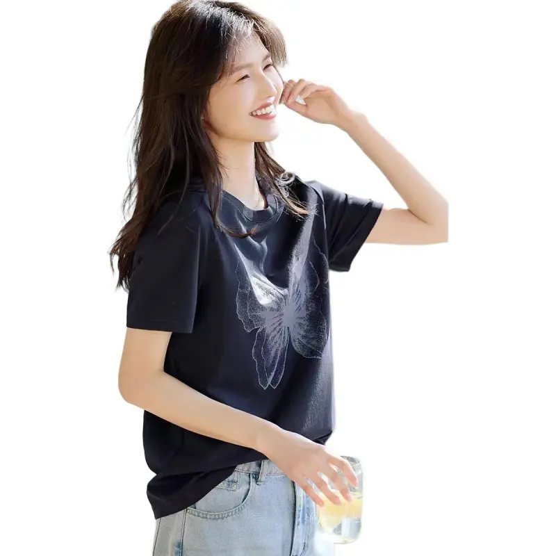 Mu Xiao Xin T Shirt Women's Navy Blue-2