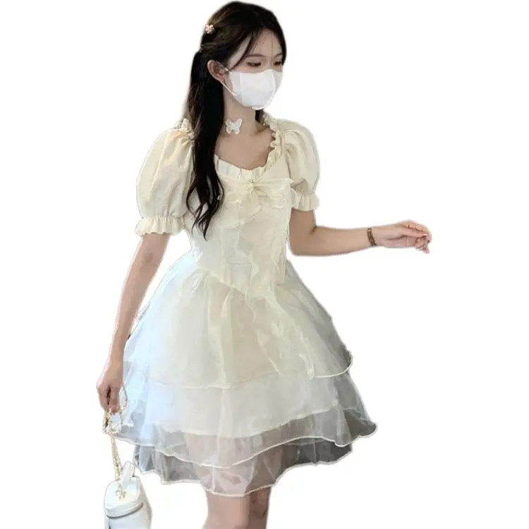 Mu Xiao Xin Short Sleeved Dress Women's Apricot-2