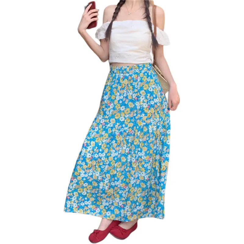 GOSO Casual Long Skirts Women's Blue-3
