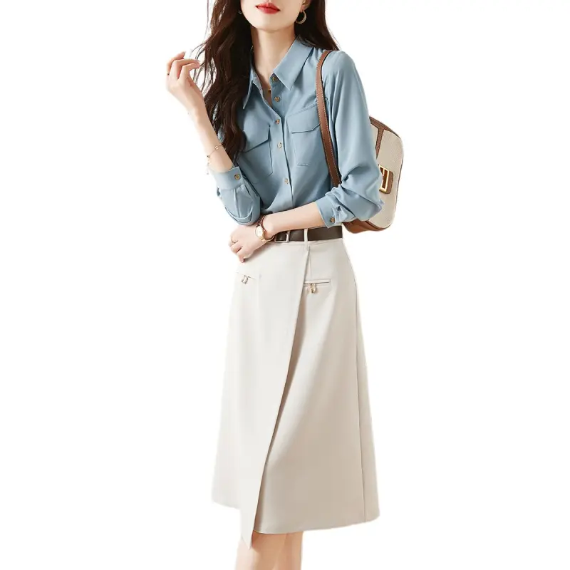 Mo Han Yi Mei Skirt Set Women's Blue Top White Bottom-4