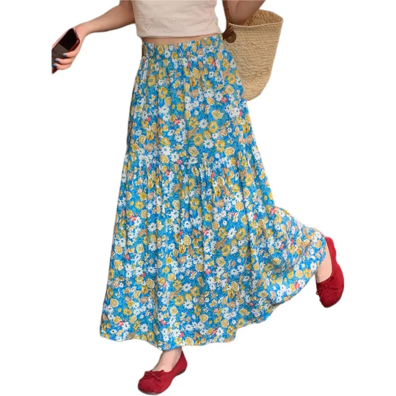 GOSO Casual Long Skirts Women's Blue-2