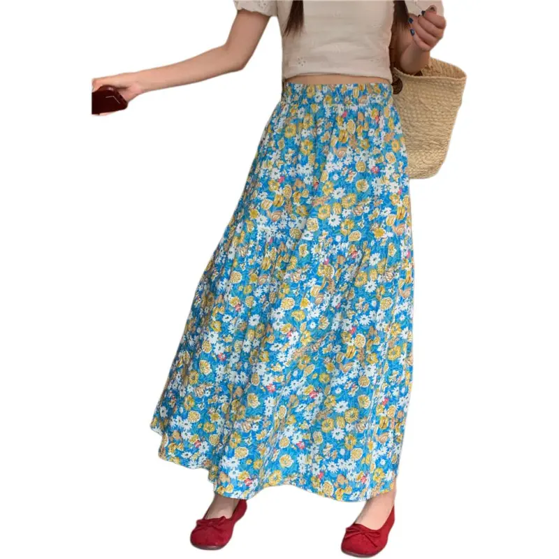 GOSO Casual Long Skirts Women's Blue-1