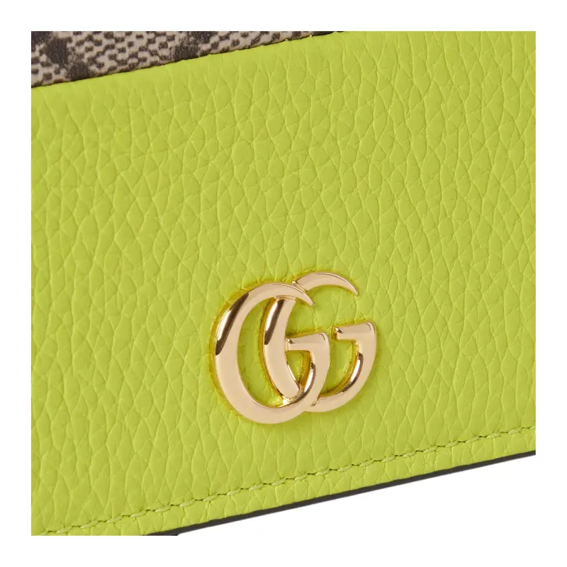 GUCCI GG Marmont Leather Wallet, Shoulder Bag Women's Beige & Bright Green-4