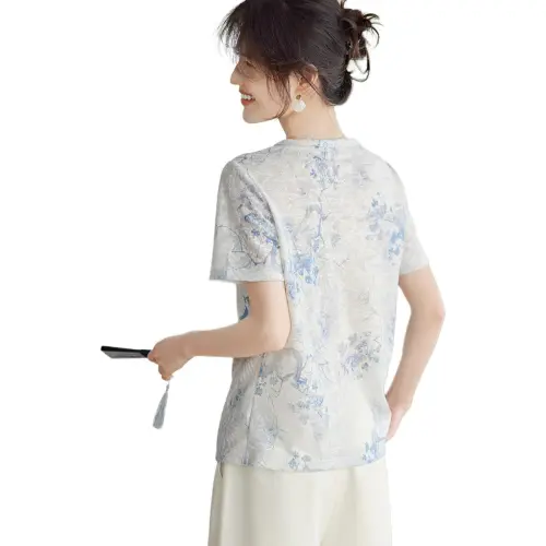 XWI Regular T Shirt Women's Beige With Blue Floral