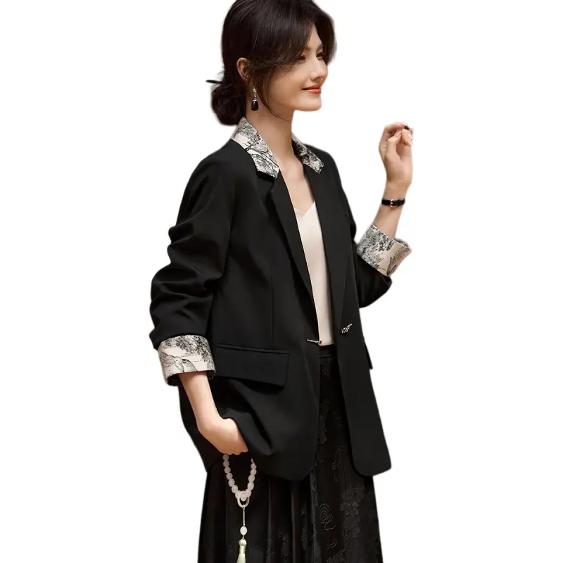 XWI Business Suit Women's Black & Beige With Black Floral-3