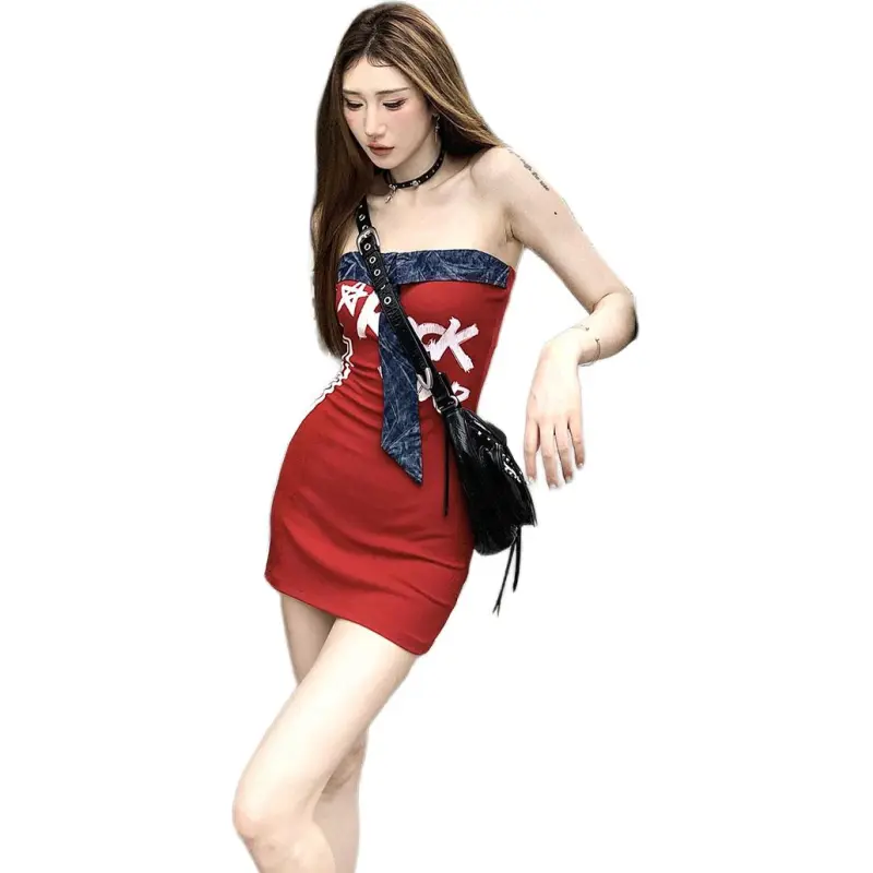Mu Xiao Xin Slip Dress Women's Blue & Red-2