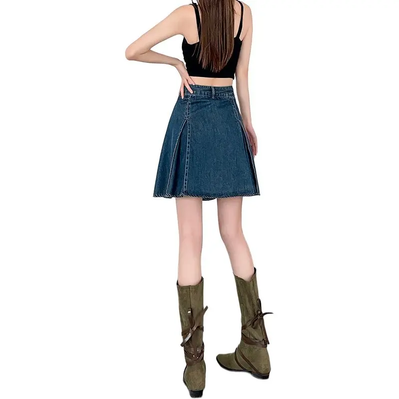 FAWENXIANGZI Denim Short Skirts Women's Vintage Blue-1
