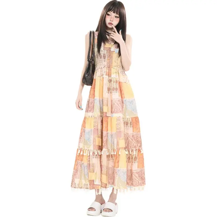 Kazakhstan Slip Dresses Women's Ethnic Yellow-4
