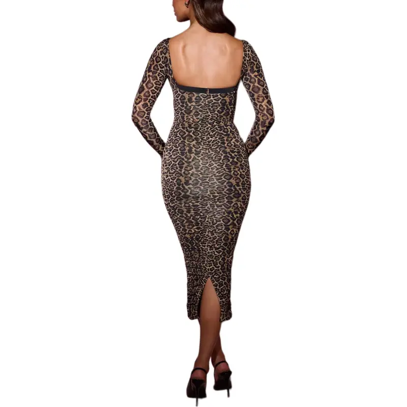 OH POLLY SS25 Deliana Long-Sleeved Dresses Women's Leopard Print-1