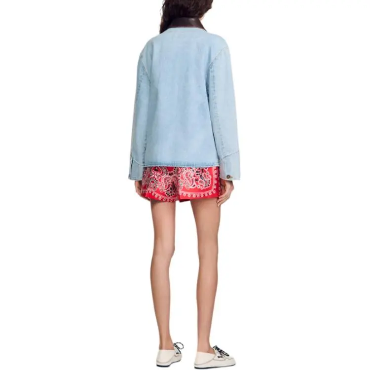 Sandro Contrasting collar Denim Jacket-3