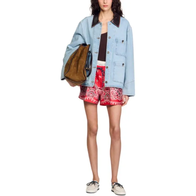 Sandro Contrasting collar Denim Jacket-2