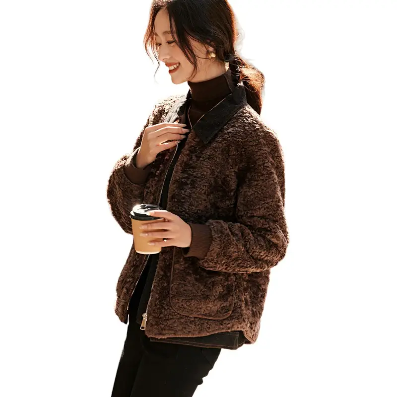 Mo Han Yi Mei Velvet feel Coat Women's Coffee-4