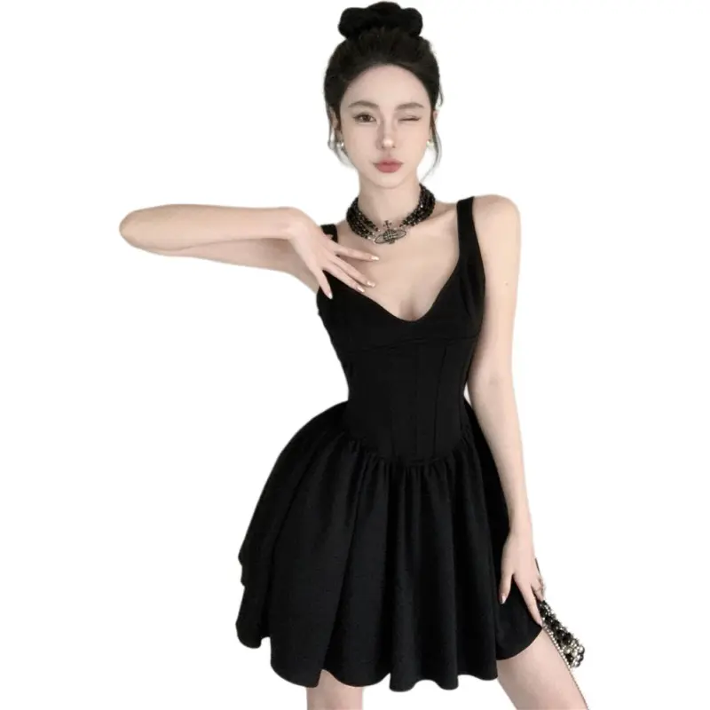 GOSO Slip Dresses Women's Black Fishbone Corset-2