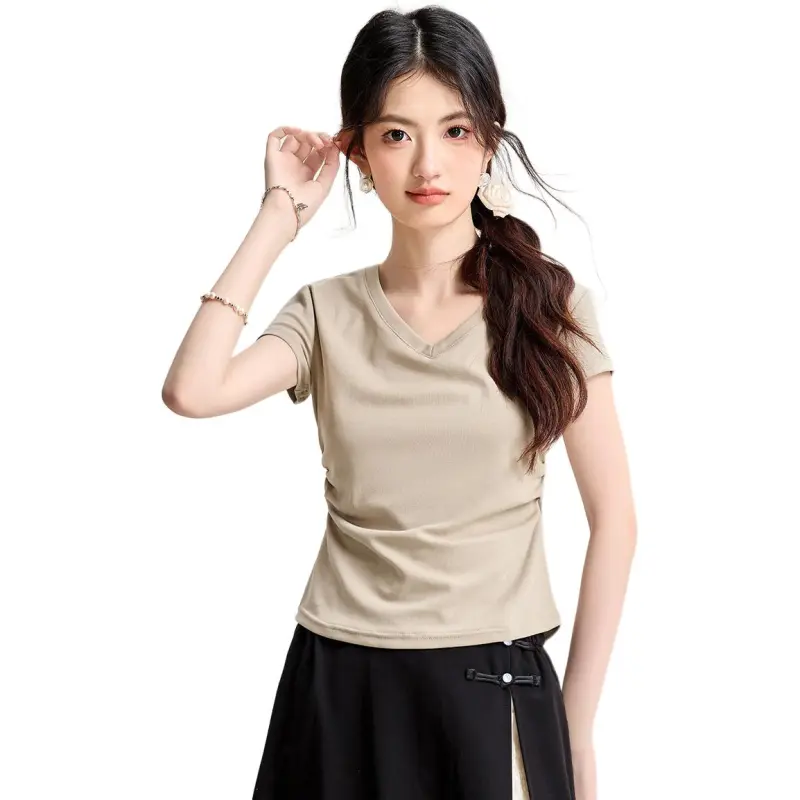 Fele.d T Shirts Women's Khaki-4
