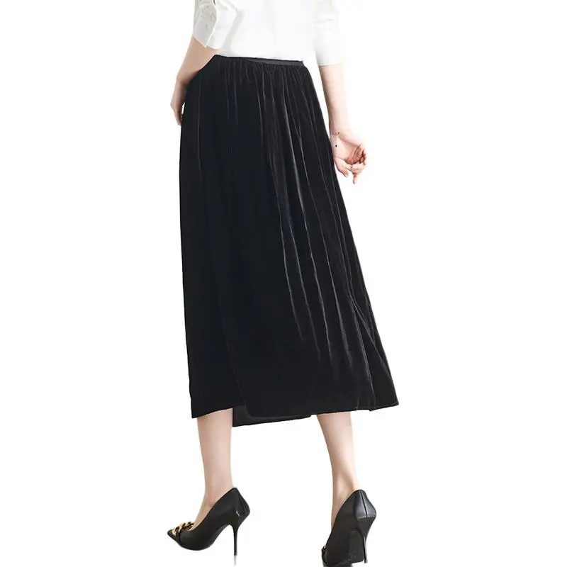 Yi Mengyuan Silk Casual Long Skirt Women's Black-4