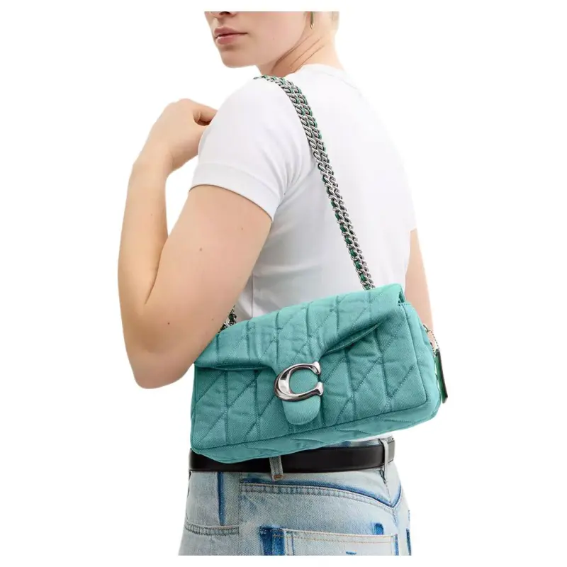 COACH Tabby Quilting Denim Shoulder Bag Medium Size Women's Blue-5