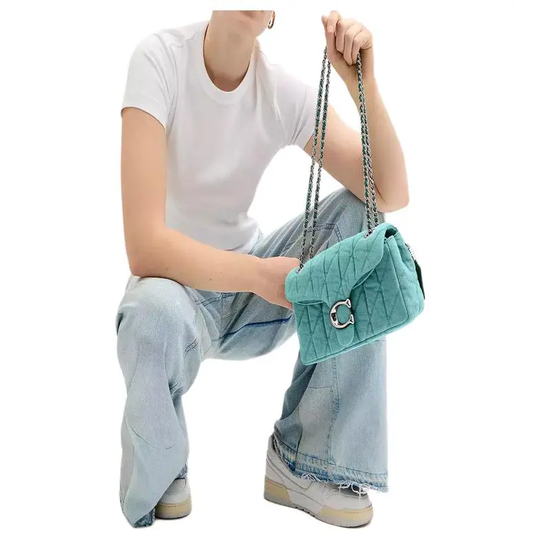 COACH Tabby Quilting Denim Shoulder Bag Medium Size Women's Blue-6