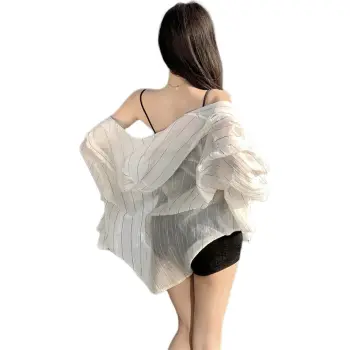 Mu Xiao Xin Shirt Women's White Stripes