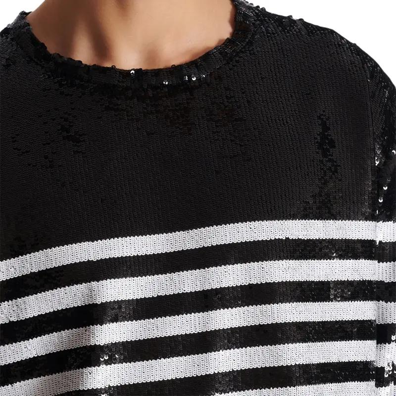 BALMAIN Mariniere Sequin embellished Silk T shirt-6