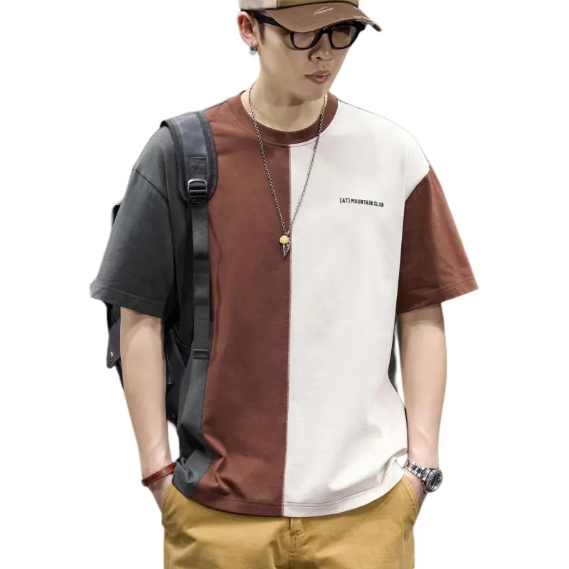 BUYDAUL T Shirts Men Red & Apricot & Gray-1