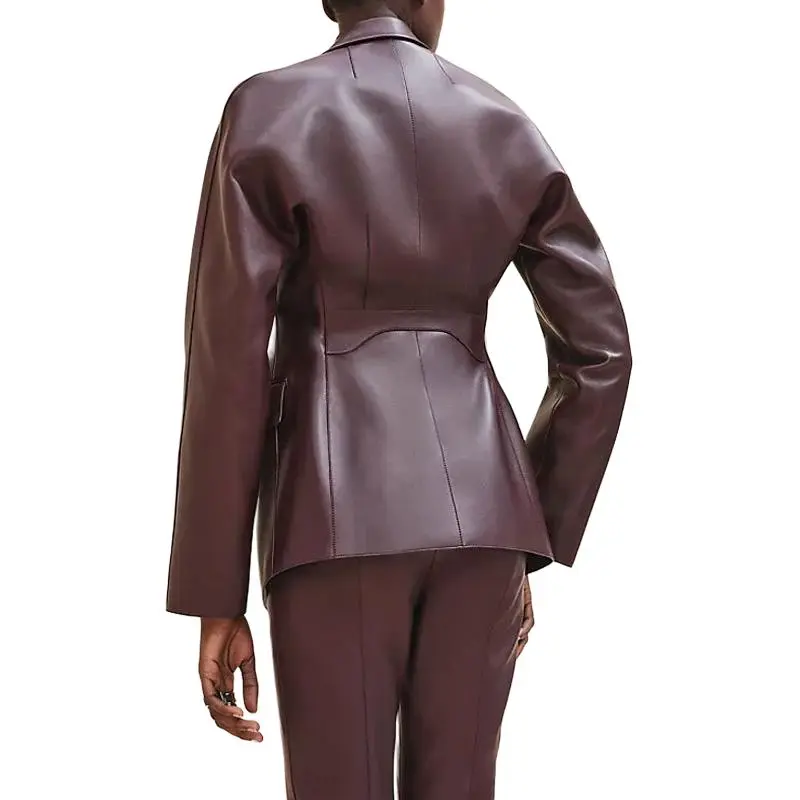 HERMES Leather Jacket Women's Burgundy-2
