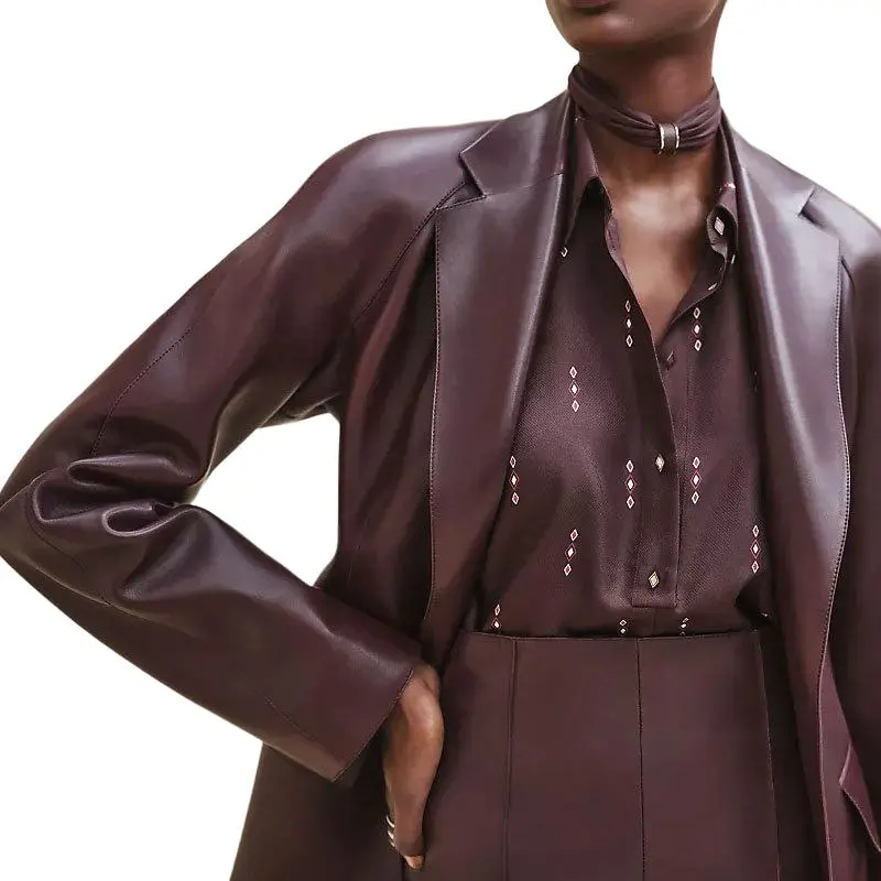 HERMES Leather Jacket Women's Burgundy-3
