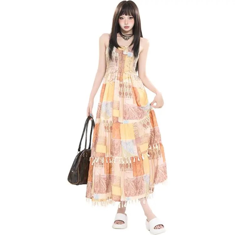 Kazakhstan Slip Dresses Women's Ethnic Yellow-5