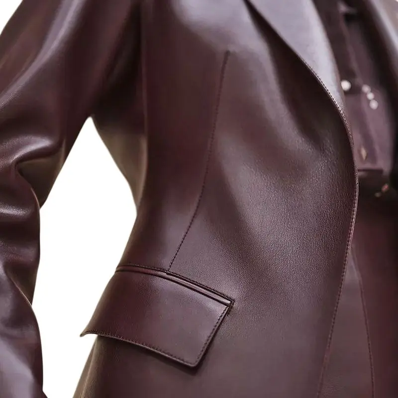 HERMES Leather Jacket Women's Burgundy-4