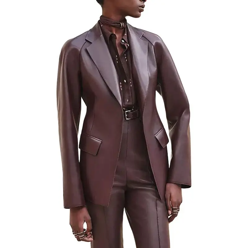 HERMES Leather Jacket Women's Burgundy-1