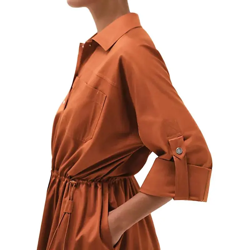 HERMES SS25 Long-Sleeved Dresses Women's Red Brown-2