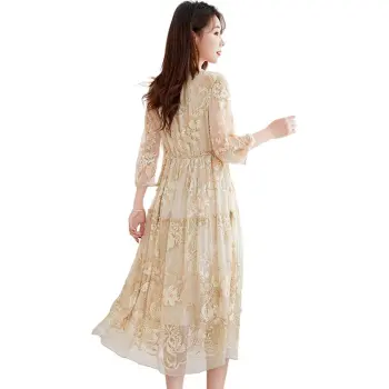 Yi Mengyuan Silk Short Sleeved Dress Women's Orange Pink