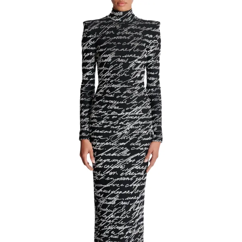 BALMAIN Long Love Letter Jacquard Knit Dress-5