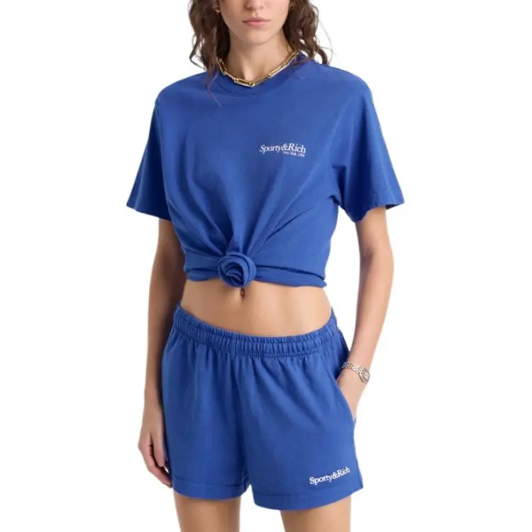 SPORTY & RICH Serif Logo Disco Shorts-1