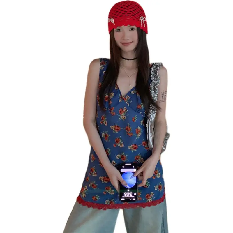 GOSO Tank Tops Women's Blue Floral-2