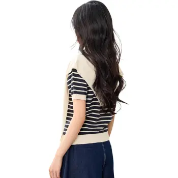 La Chapelle Knitwear Women's Apricot Black Stripes+Shawl