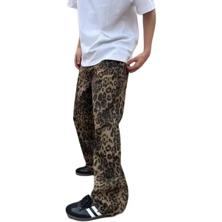 BENGEN Jeans Unisex Yellow Leopard Print-2