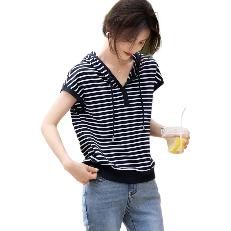 XWI T Shirt Women's Navy Blue Stripes-3