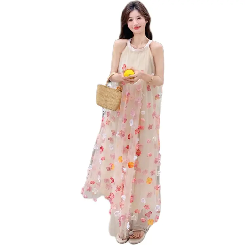 Mu Xiao Xin Sleeveless Dress Women's Apricot-2