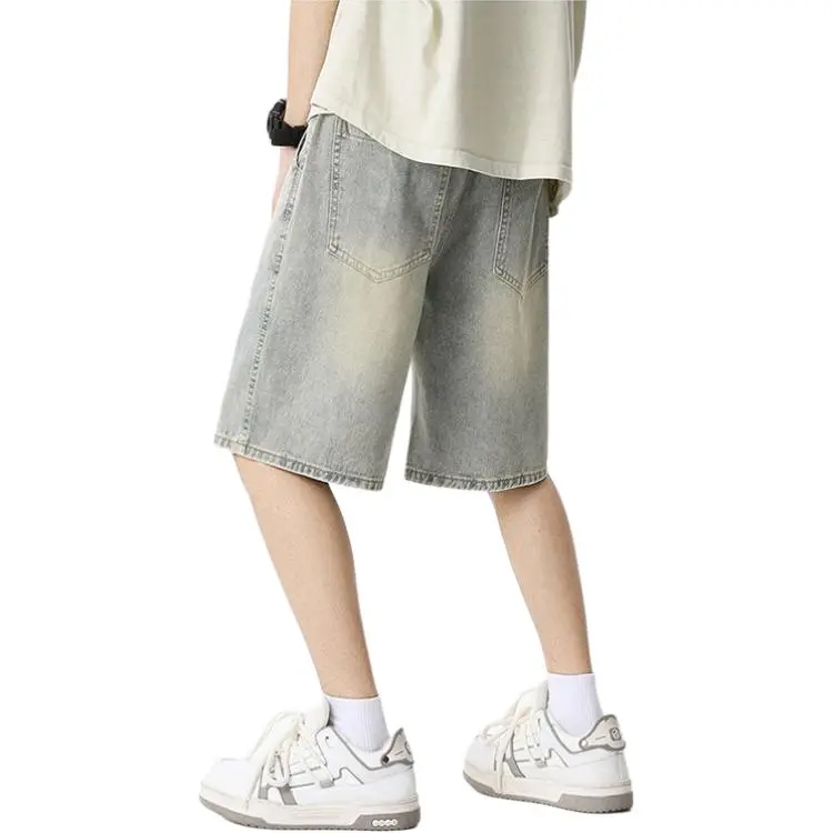 BLANC & ECLARE Comfortable Washed Denim Shorts Unisex-4