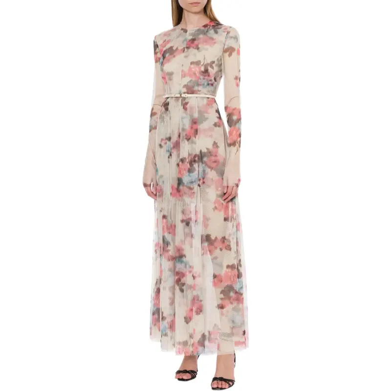PHILOSOPHY DI LORENZO SERAFINI Flower Print Long Tulle Dress-1