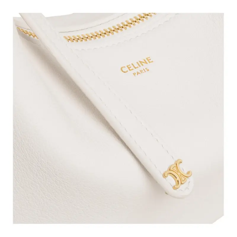 CELINE Cow Leather One Shoulder Handbag Women's White-4