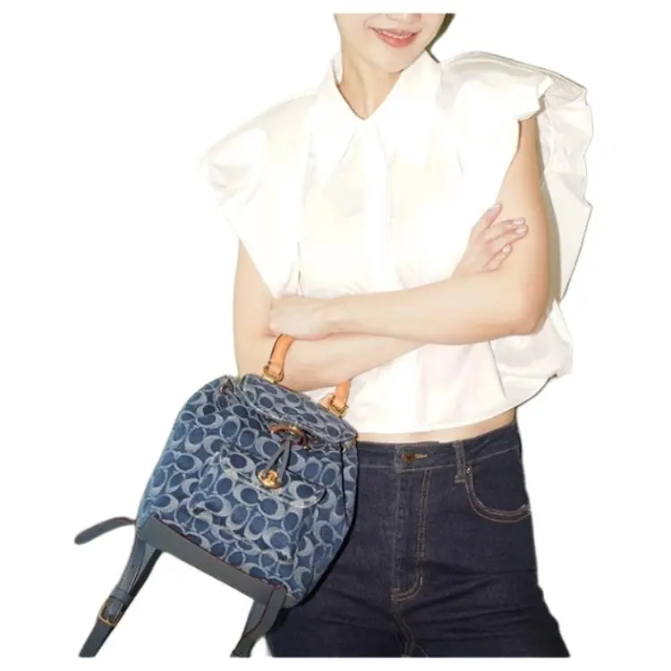 COACH Riya Fabric Backpack Medium Size Women's Blue-3