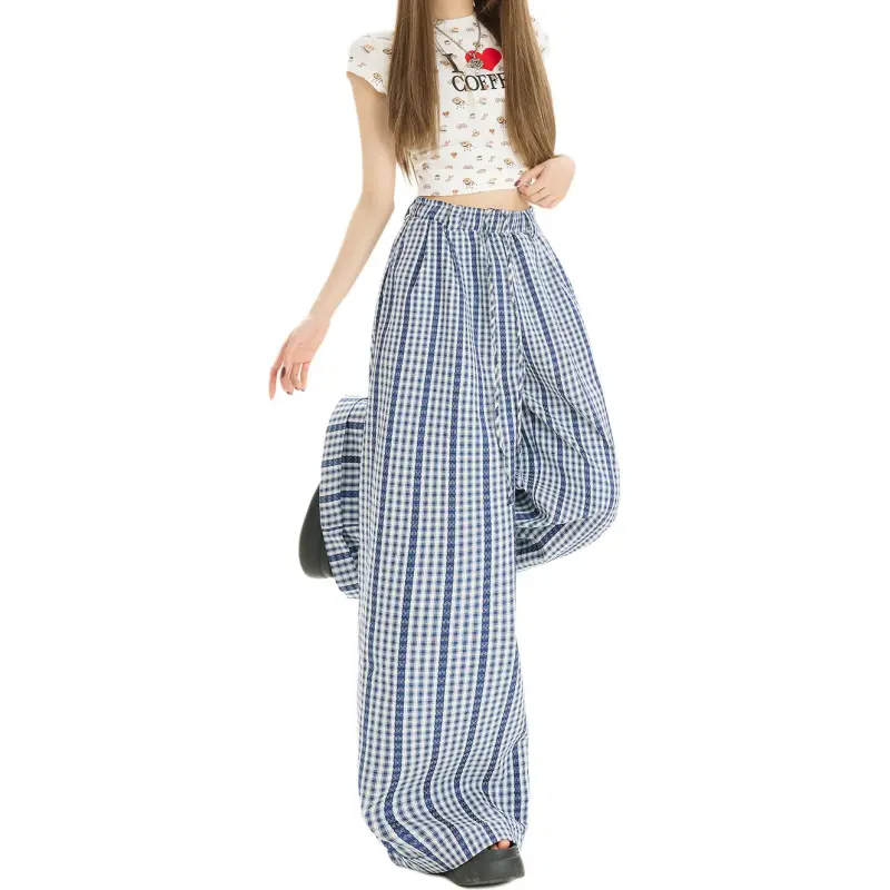 Kazakhstan Casual Pants Women's Blue Plaid-2