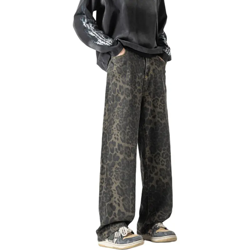 RASHOMONG Jeans Unisex Leopard Print-2