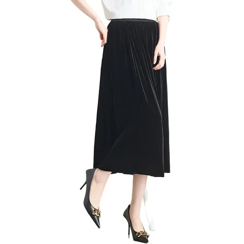 Yi Mengyuan Silk Casual Long Skirt Women's Black-3