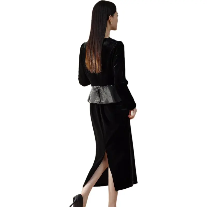 Hang Yi Court Long Sleeved Dress Women's Black-1