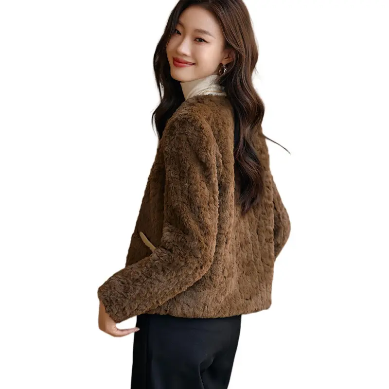 Mo Han Yi Mei Velvet feel Coat Women's Dark Coffee-2